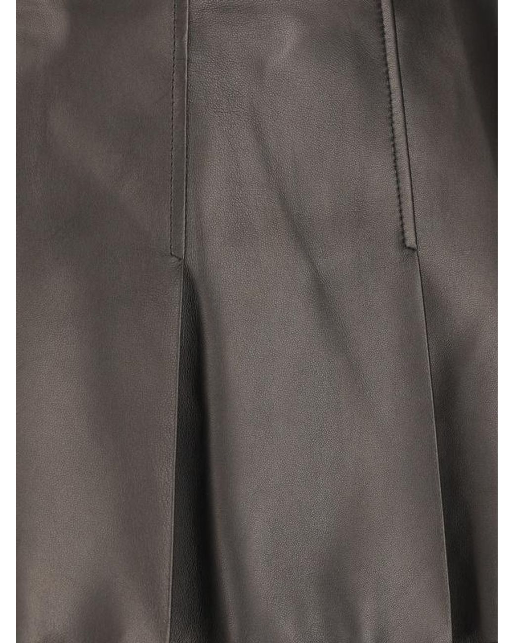 Miu Miu Gray Pleated Nappa Leather Skirt