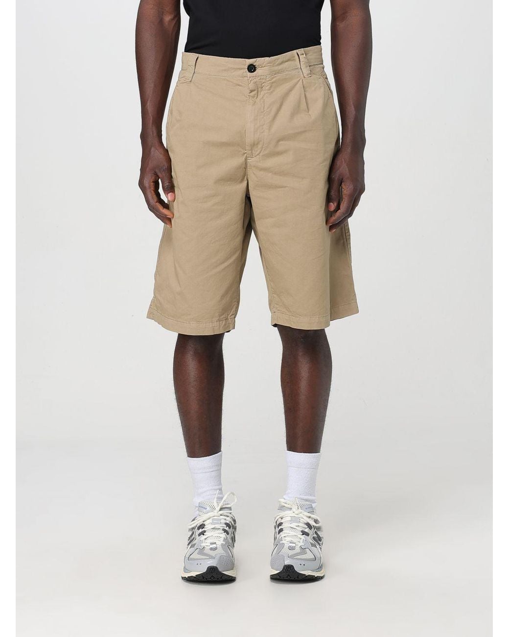 C P Company Natural Pleated Pocket Shorts for men
