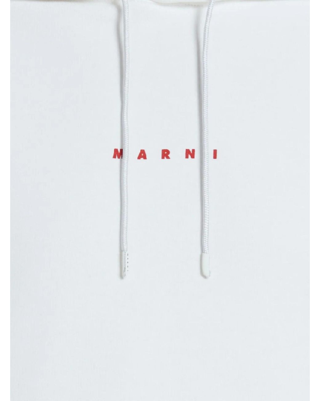Marni White Logo Printed Drawstring Hoodie for men