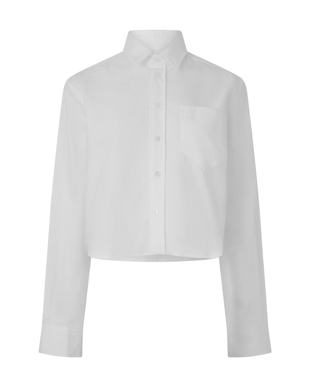 AMI White Cropped Pure Collared Long-Sleeve Shirt