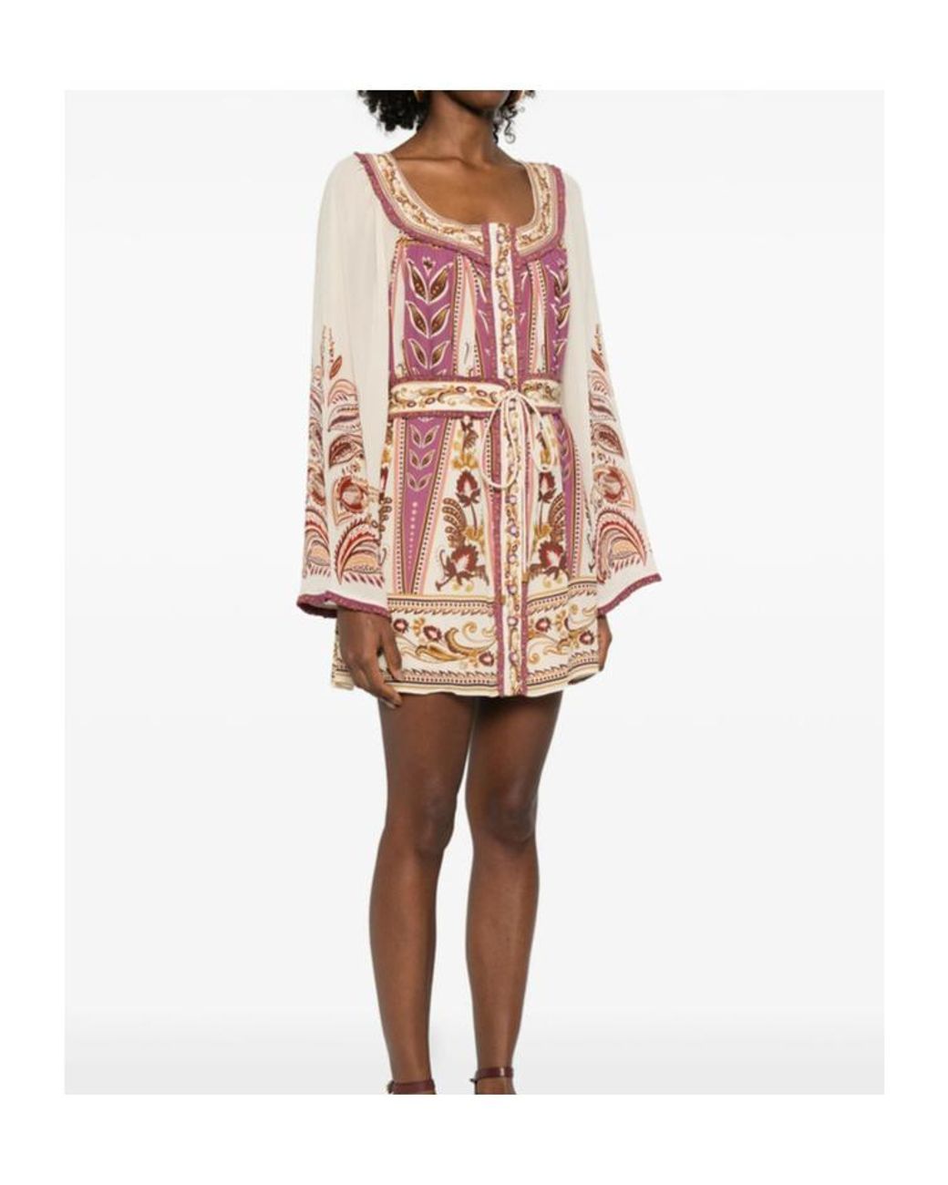 Farm Rio Pink Floral Printed Tie-Waist Scoop Neck Mini Dress