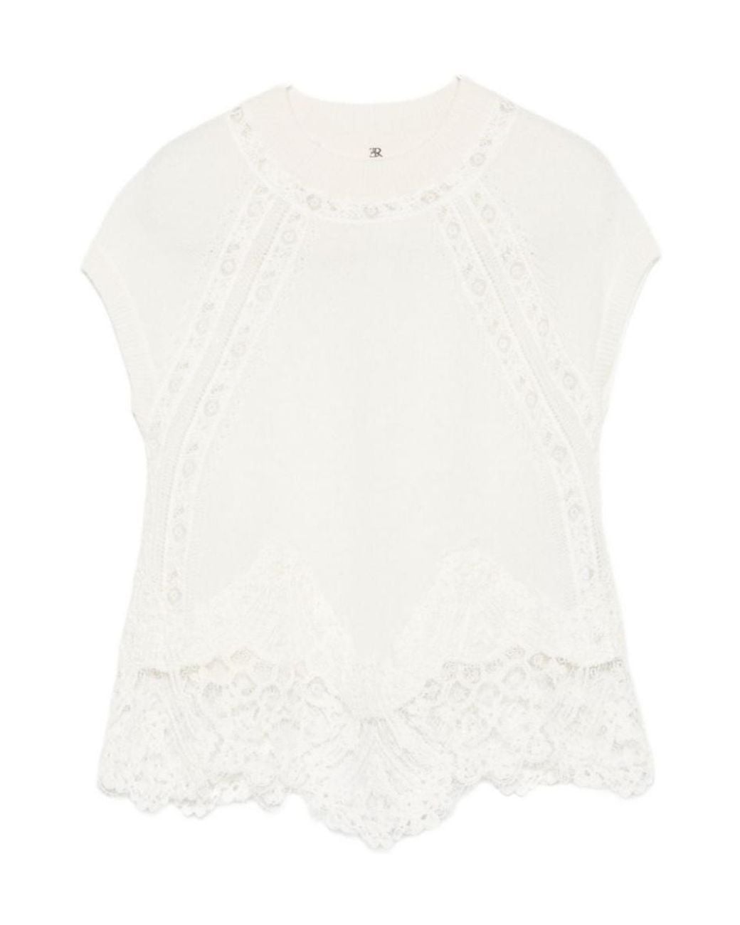 Ermanno Scervino White Lace-Trim Short-Sleeve Top