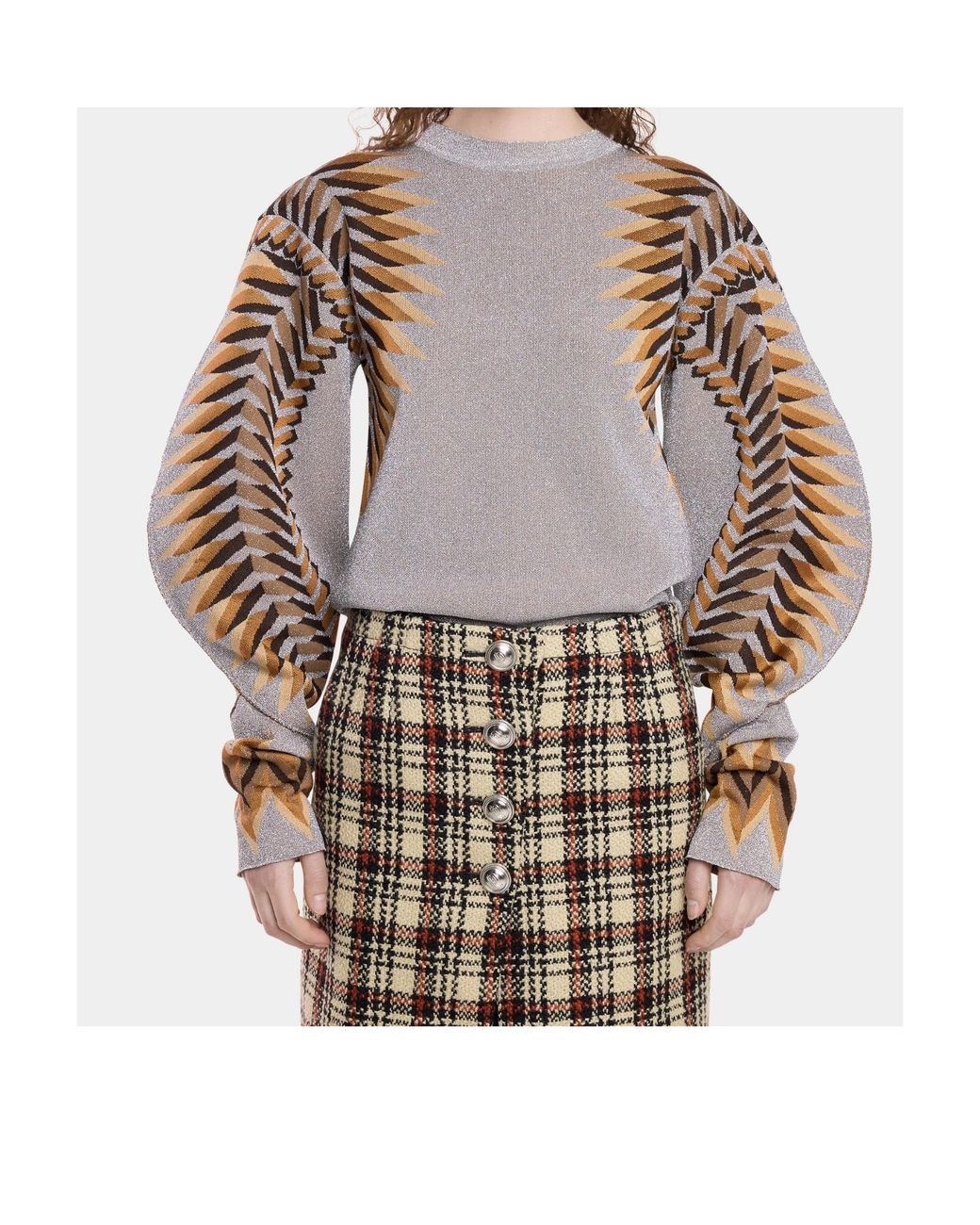 Rabanne Brown Long-Sleeved Lurex Jacquard Jumper