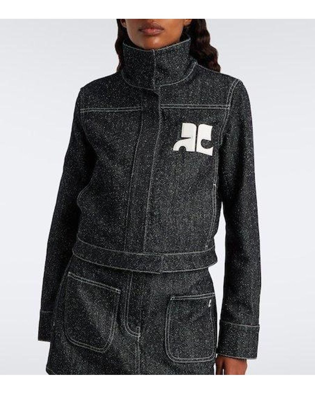 Courreges Black High-Neck Color Contrast Stitching Denim Jacket