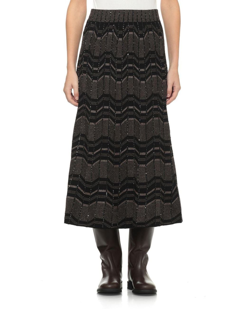 D.exterior Black Sequined Geometric Knit Skirt