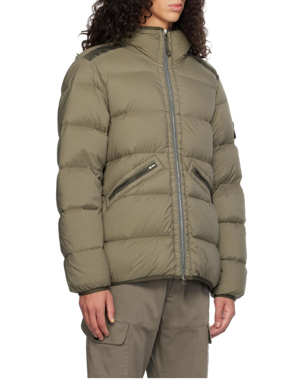 Stone Island Gray Padded Hooded Puffer Jacket for men