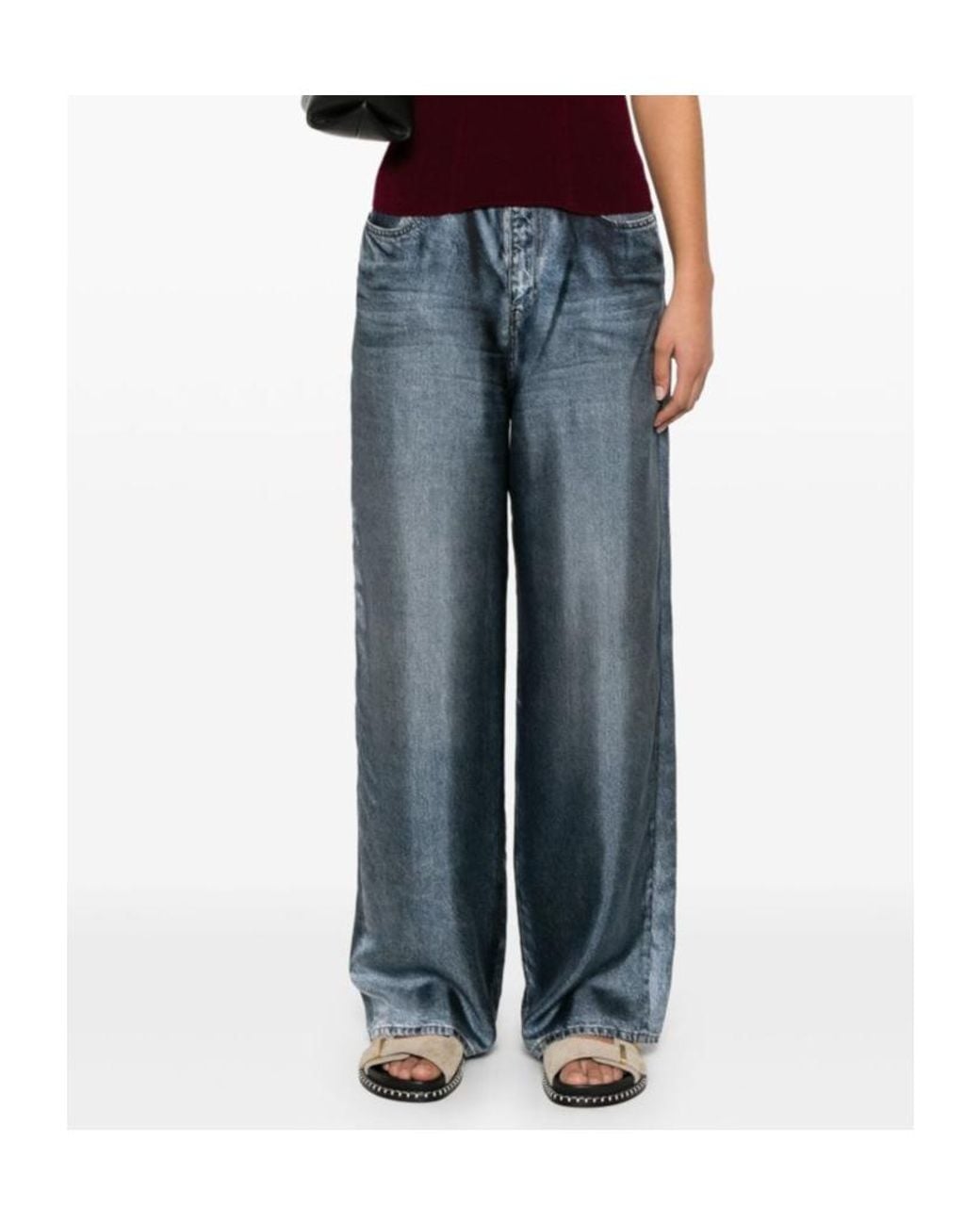 Pierre Louis Mascia Blue Aloe Denim-Print Silk Trousers