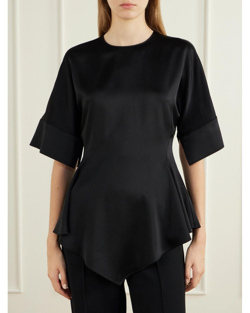 Stella McCartney Black Handkerchief-Sleeve Satin Top
