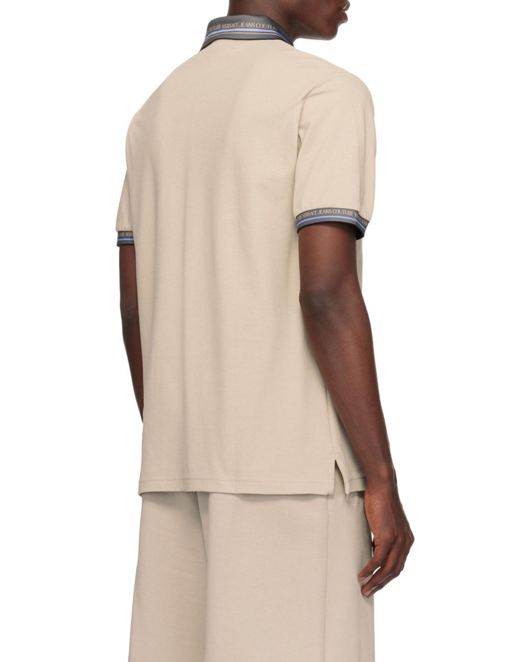 Versace Jeans Natural Logo-Embroidered Polo Shirt for men