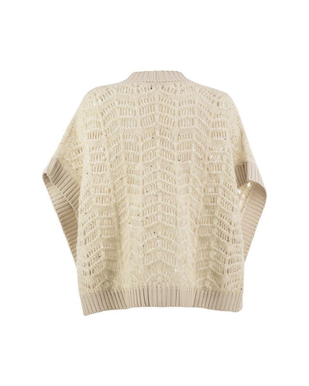 Peserico Natural Ribbed V-Neck Knit Top