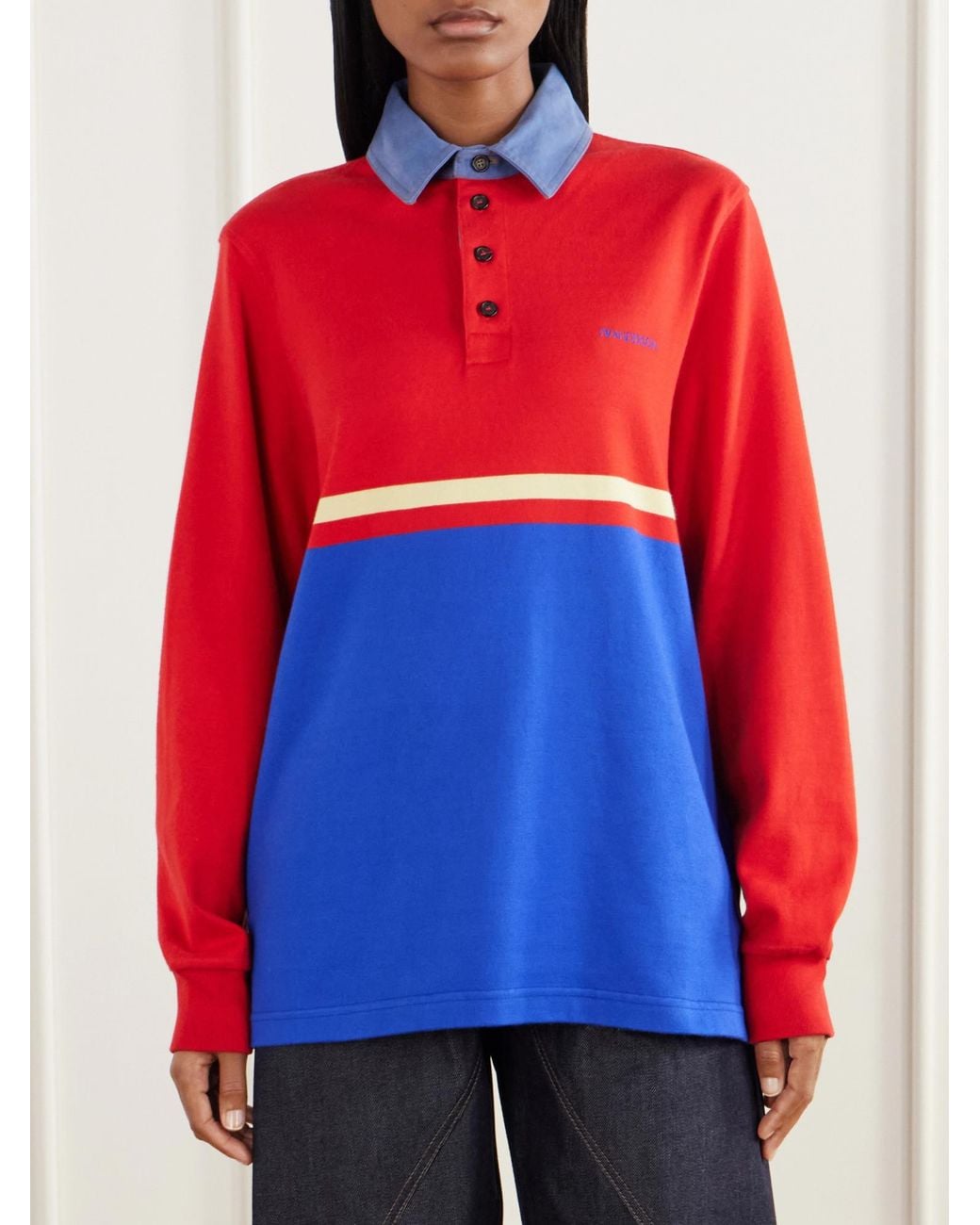 J.W. Anderson Embroidered Striped Cotton-Jersey Polo Shirt