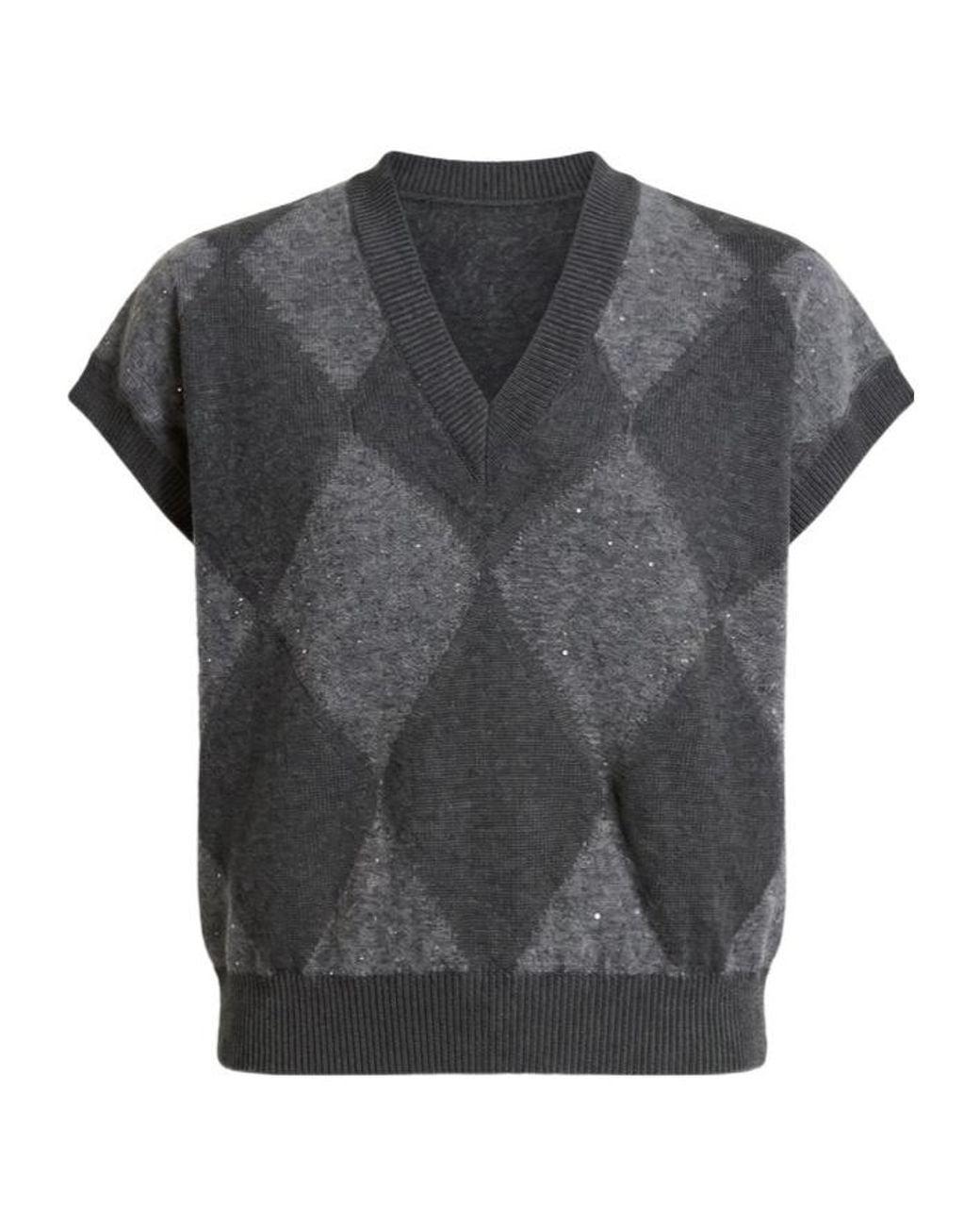 Peserico Gray Argyle Pattern Sweater