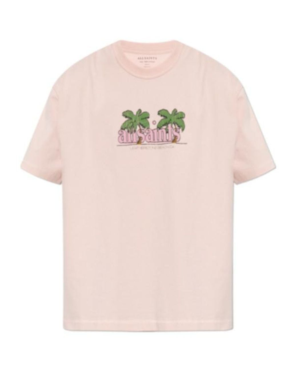 AllSaints Pink Logo Printed Crewneck T-Shirt for men