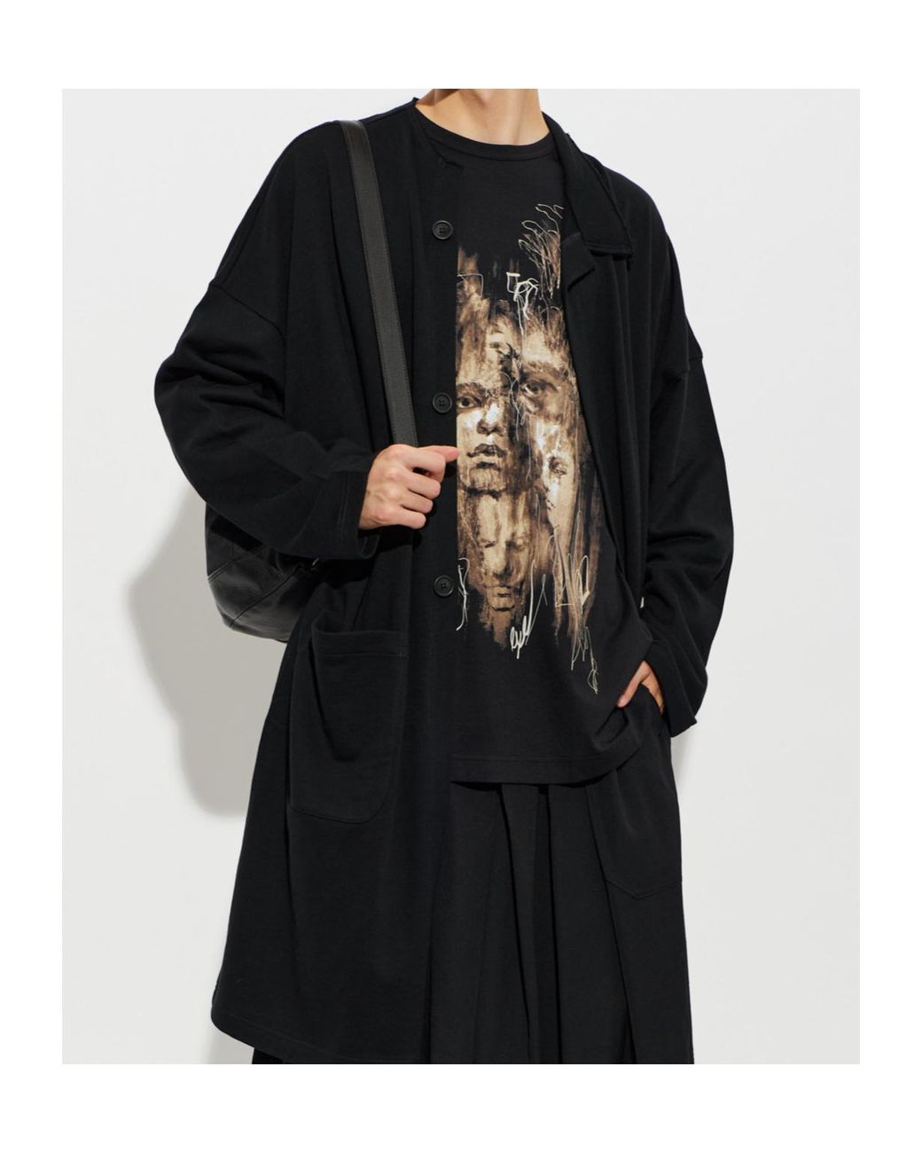 Yohji Yamamoto Black Graphic Printed Long-Sleeved T-Shirt for men