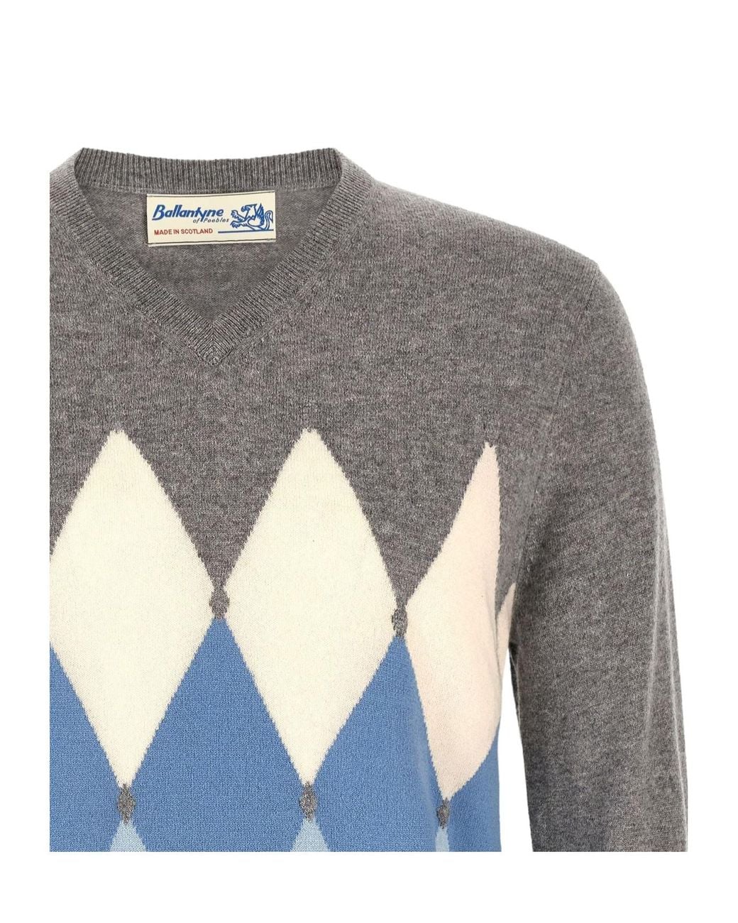 Ballantyne Blue Diamond Intarsia V-Neck Knitted Sweater for men