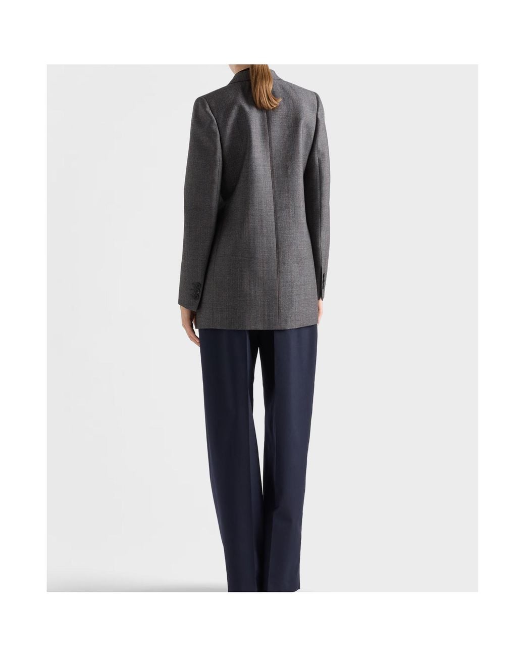Prada Gray Double-Breasted Pinstriped Mouliné Wool Jacket
