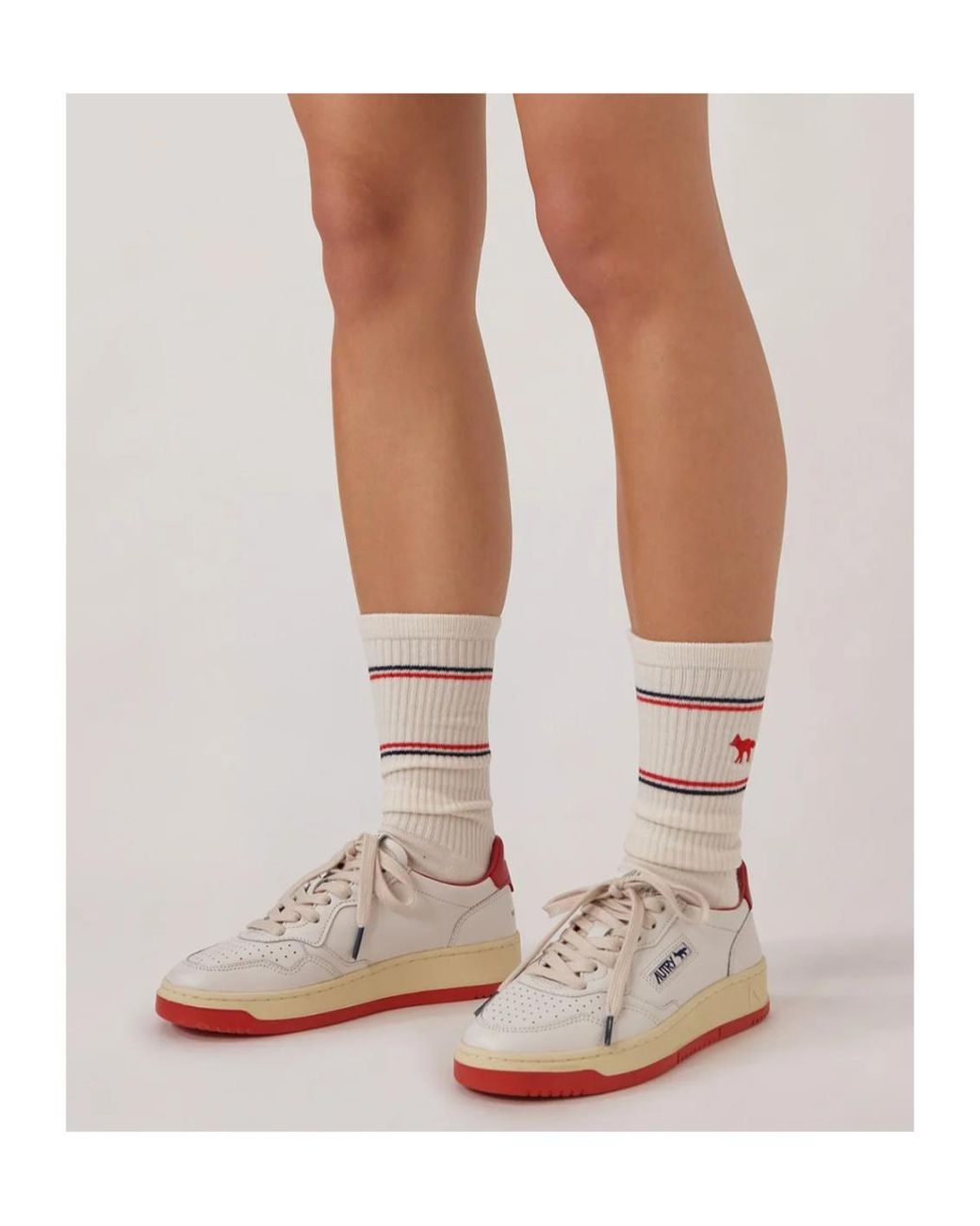 Autry White X Maison Kitsune Logo Printed Sneakers for men