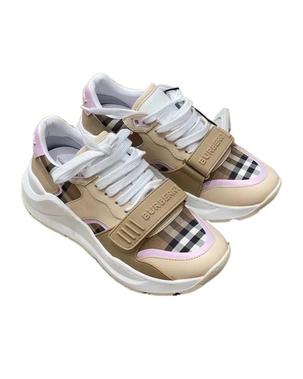 Burberry Gray Color-Blocked Plaid Sneakers