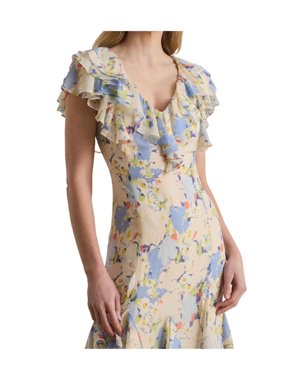 Ralph Lauren Metallic Floral Ruffled Maxi Dress