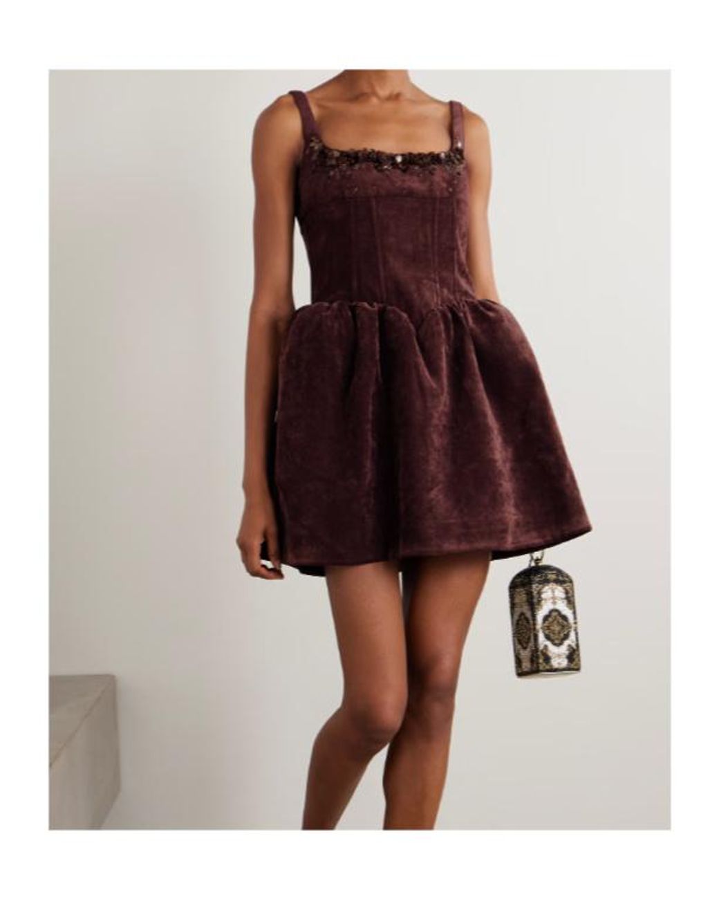 ShuShu/Tong Red Embellished Velvet Mini Dress