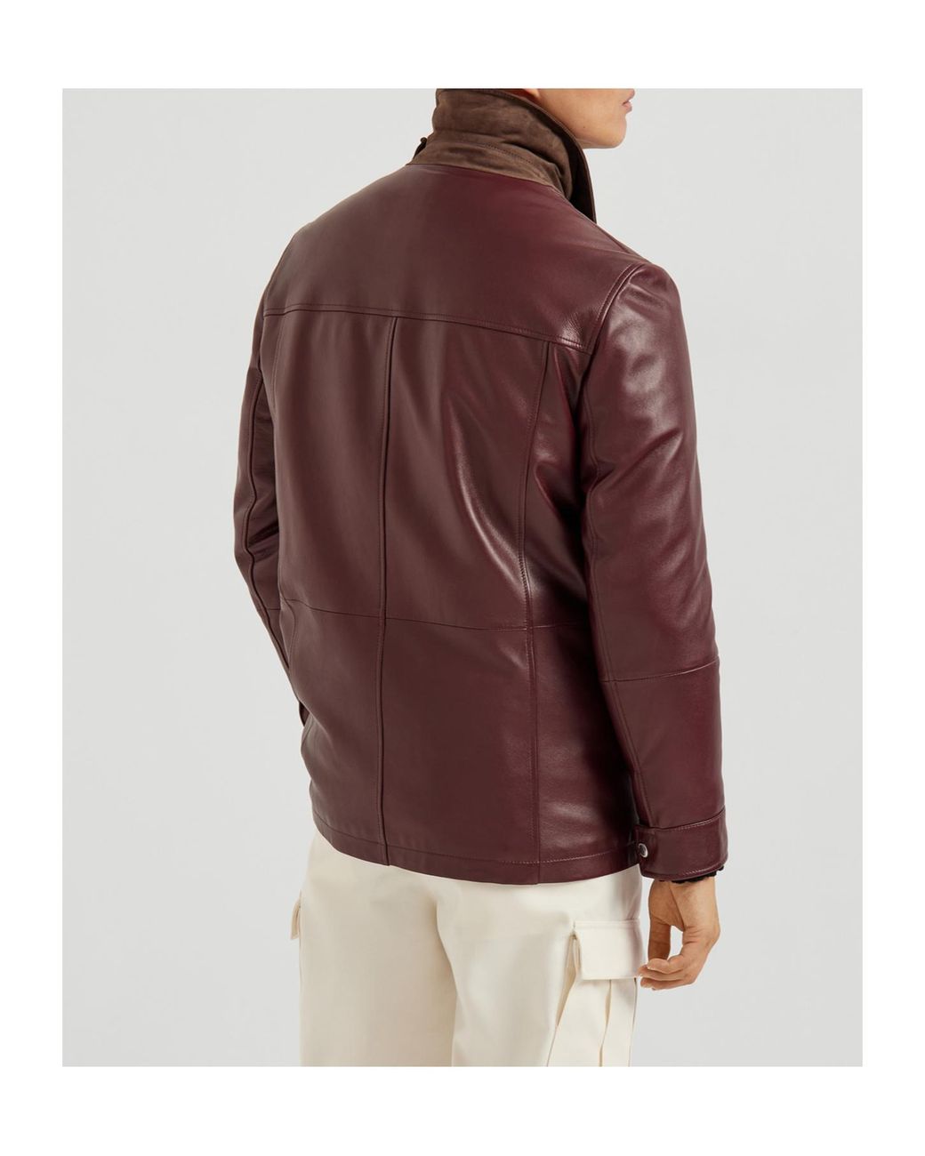 Brunello Cucinelli Brown Nappa Leather Field Jacket for men
