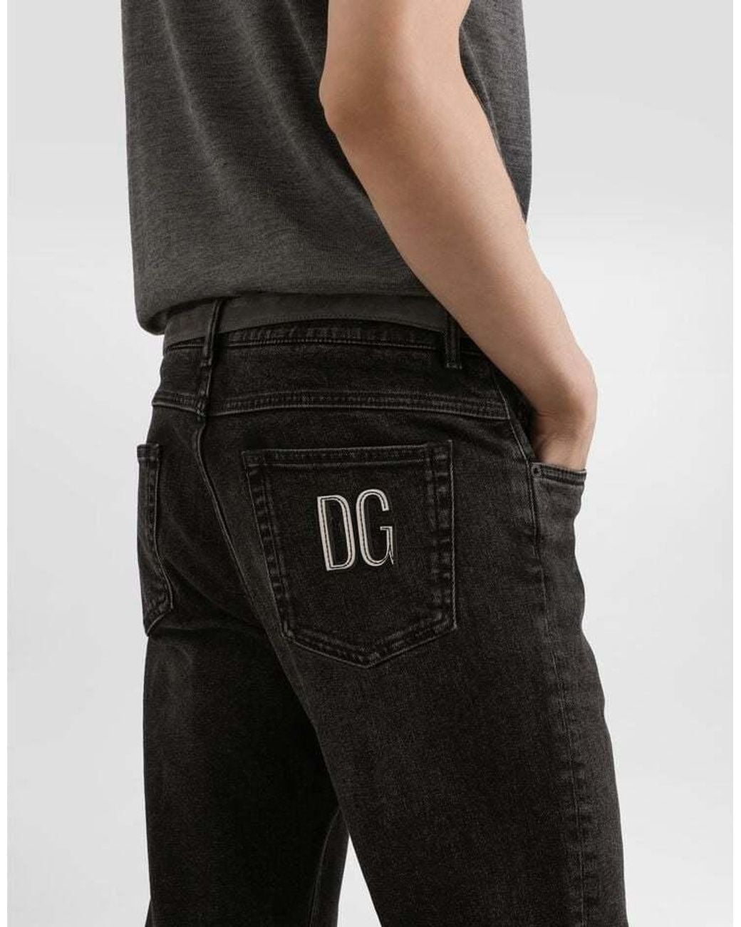 Dolce & Gabbana Black Logo Patch Straight-Leg Jeans for men