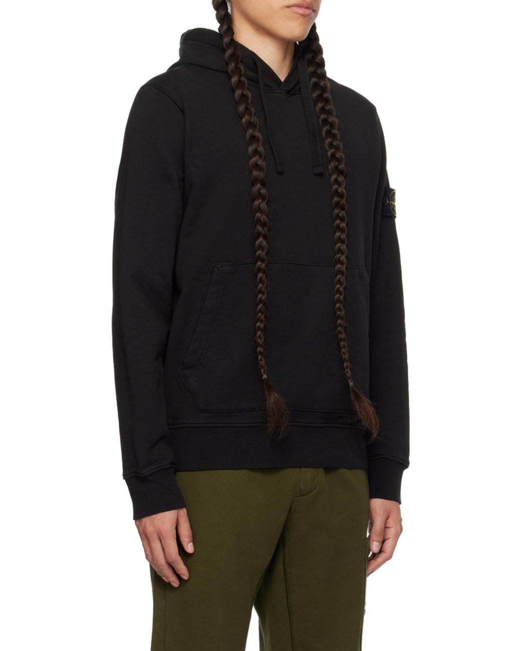 Stone Island Black Logo Patch Drawstring Hoodie for men