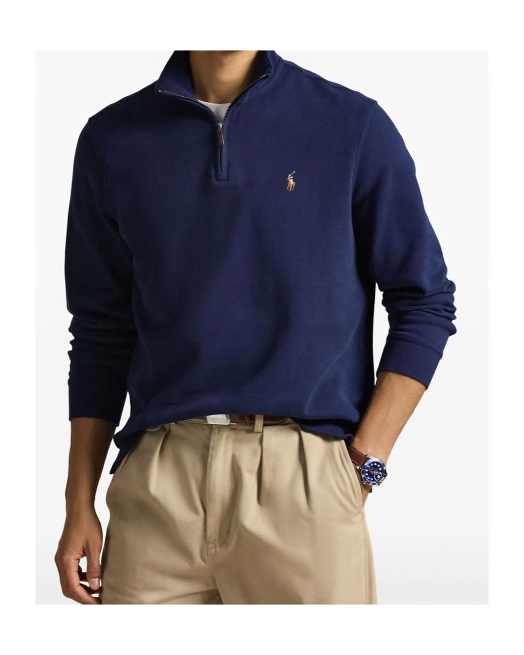 Polo Ralph Lauren Blue Estate-Rib Quarter-Zip Pullover for men