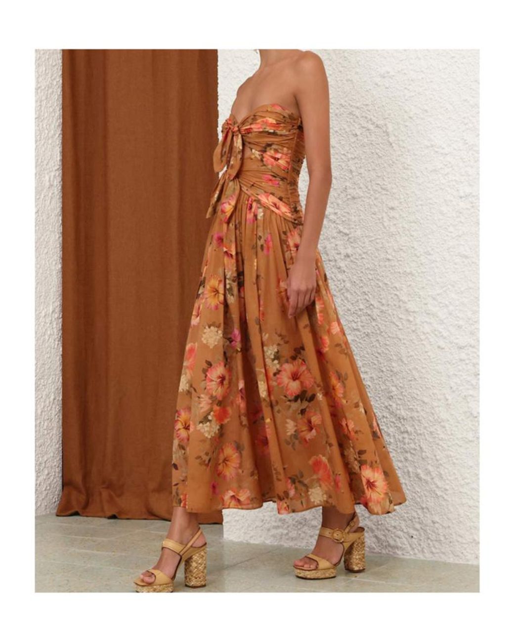Zimmermann Brown Mahon Tie Front Midi Dress