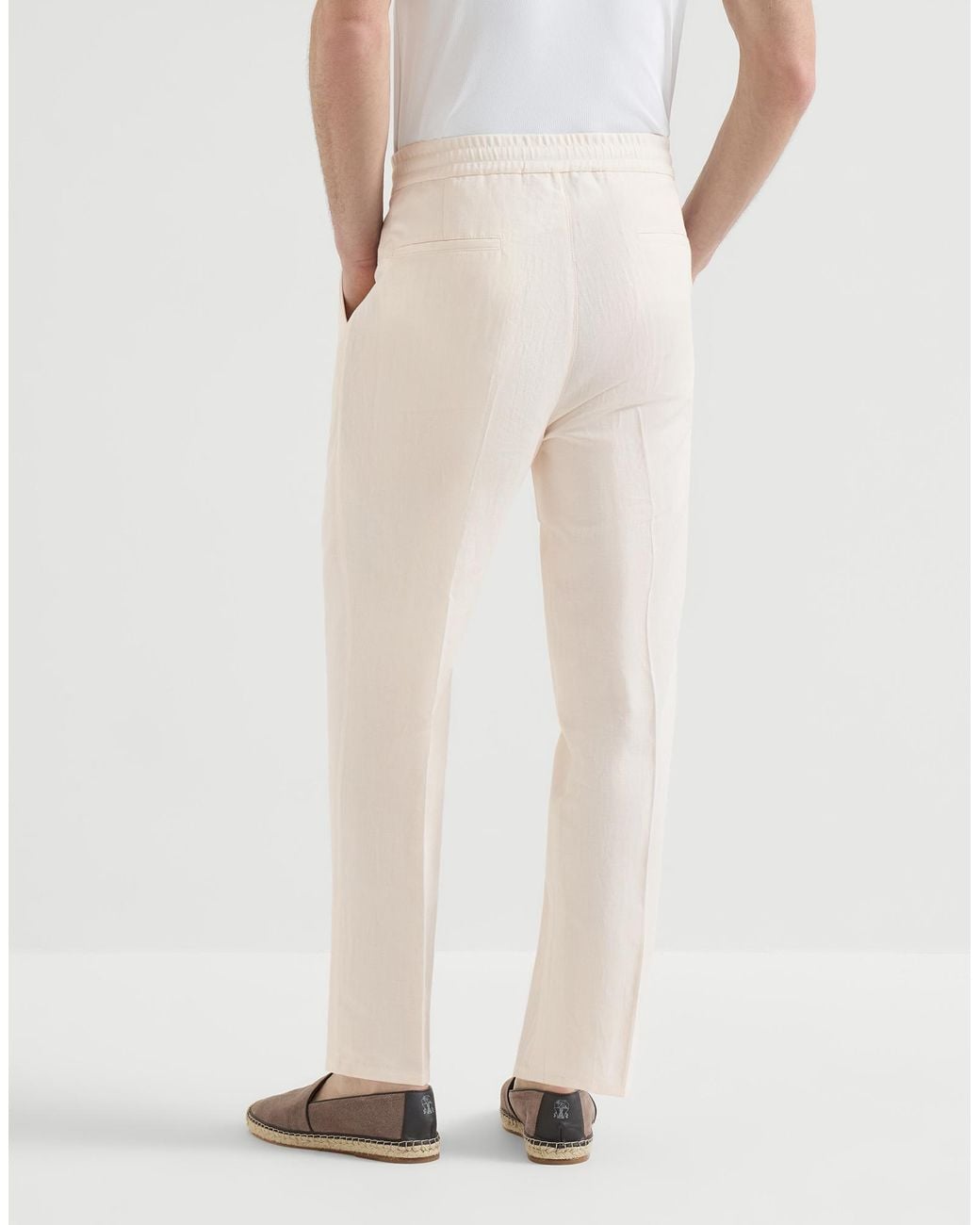 Brunello Cucinelli White Drawstring Tapered Leg Trousers for men