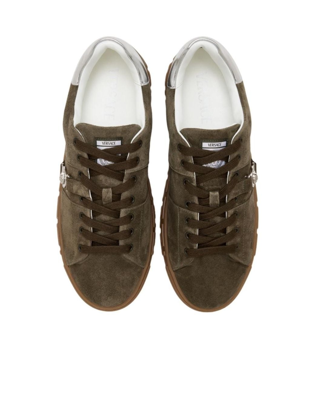 Versace Brown Greca Embellished Lace-Up Sneakers for men