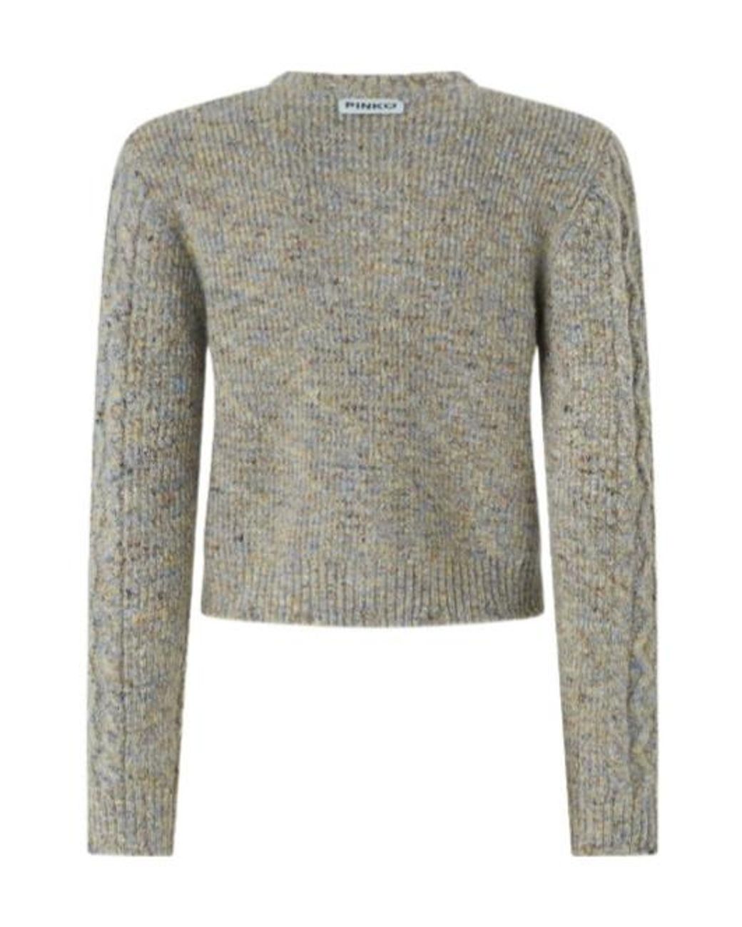 Pinko Gray Cable-Knit Button Cardigan