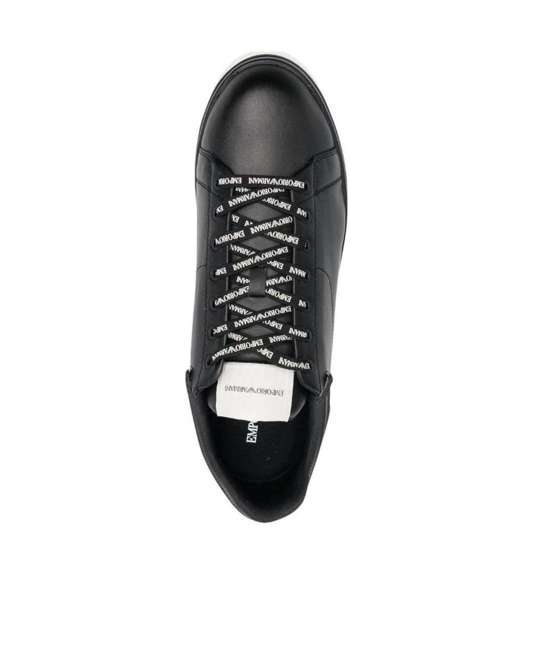 Emporio Armani Black Logo-Patch Lace-Up Sneakers for men