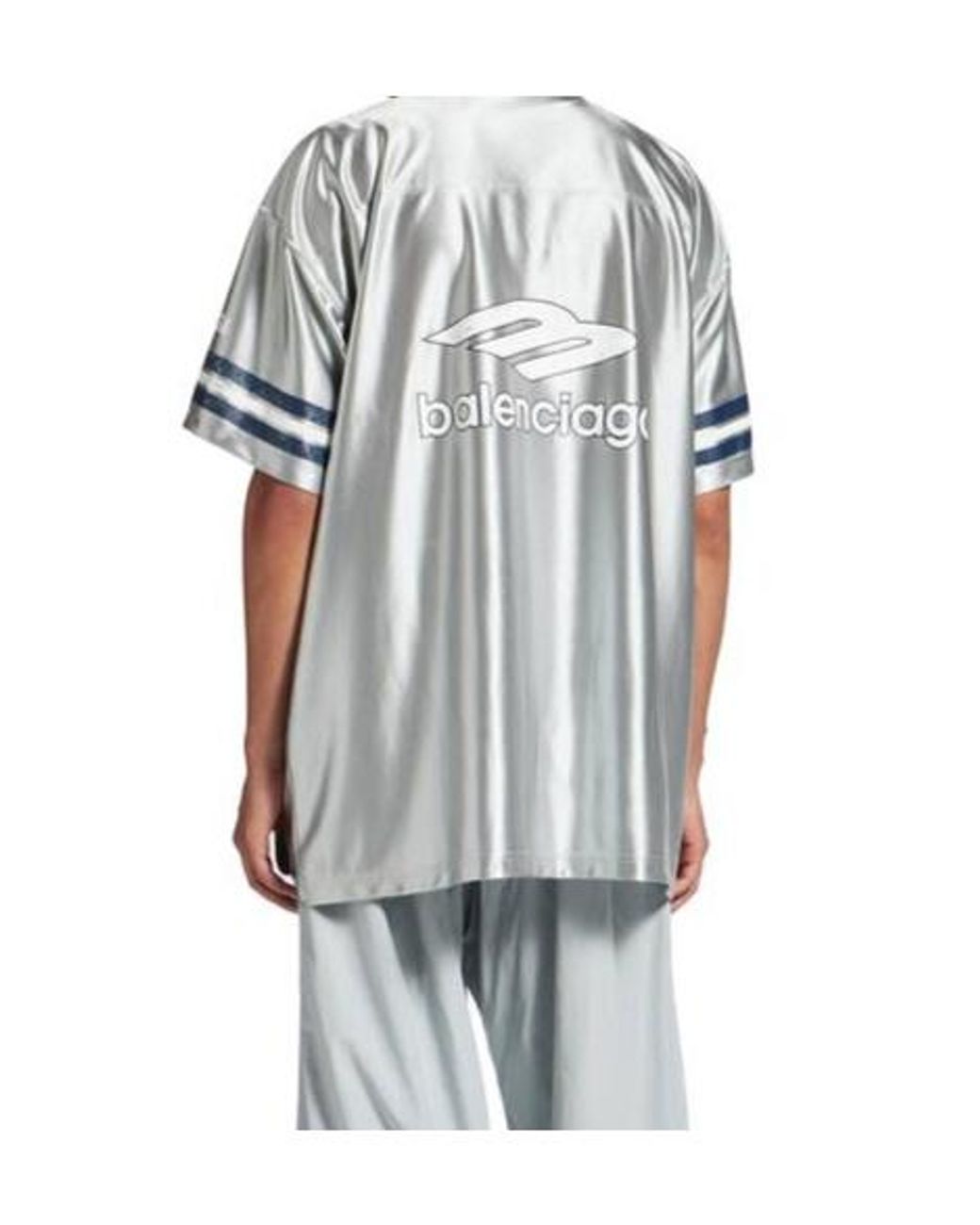 Balenciaga Blue 3B Football V-Neck Oversized T-Shirt for men
