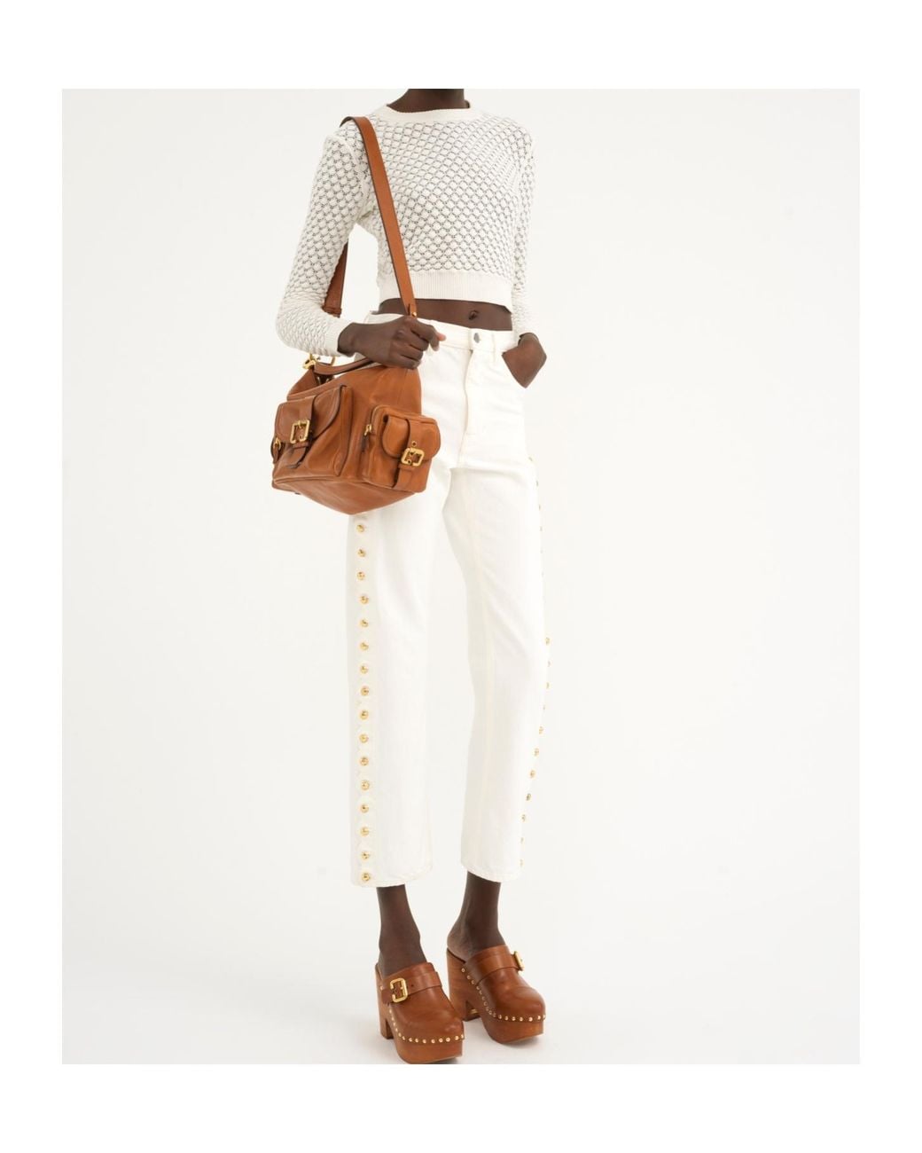 Chloé White Chloé Embellished Cropped Jeans