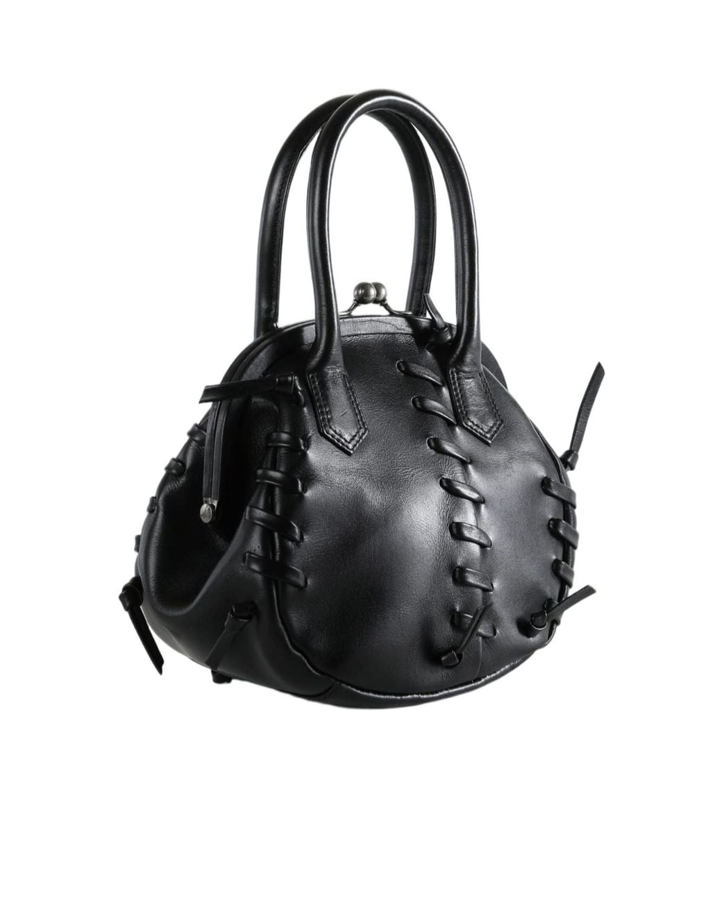 Y's Yohji Yamamoto Black Lace-Up Leather Tote Bag