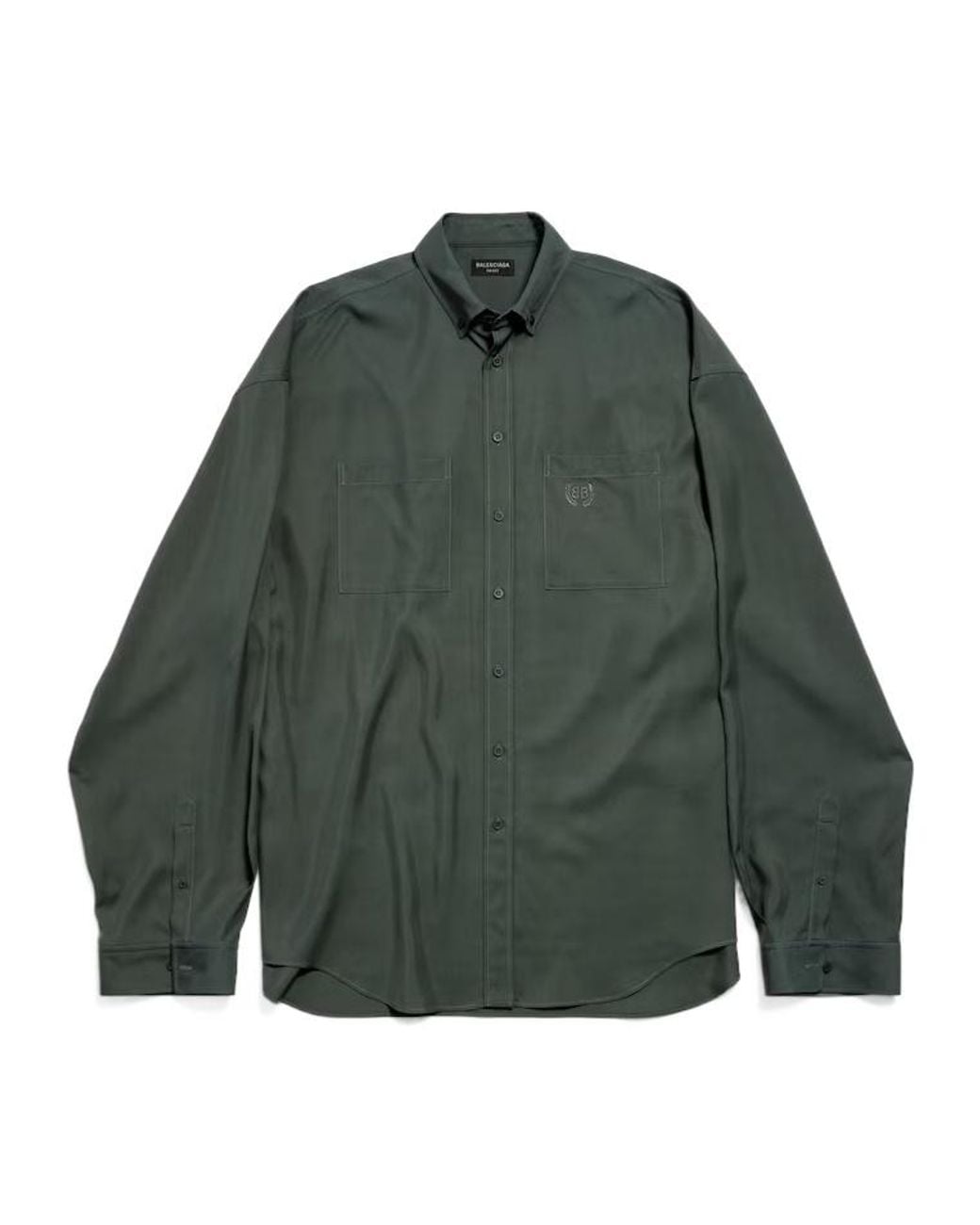 Balenciaga Green Logo Embrodied Long-Sleeve Shirt for men
