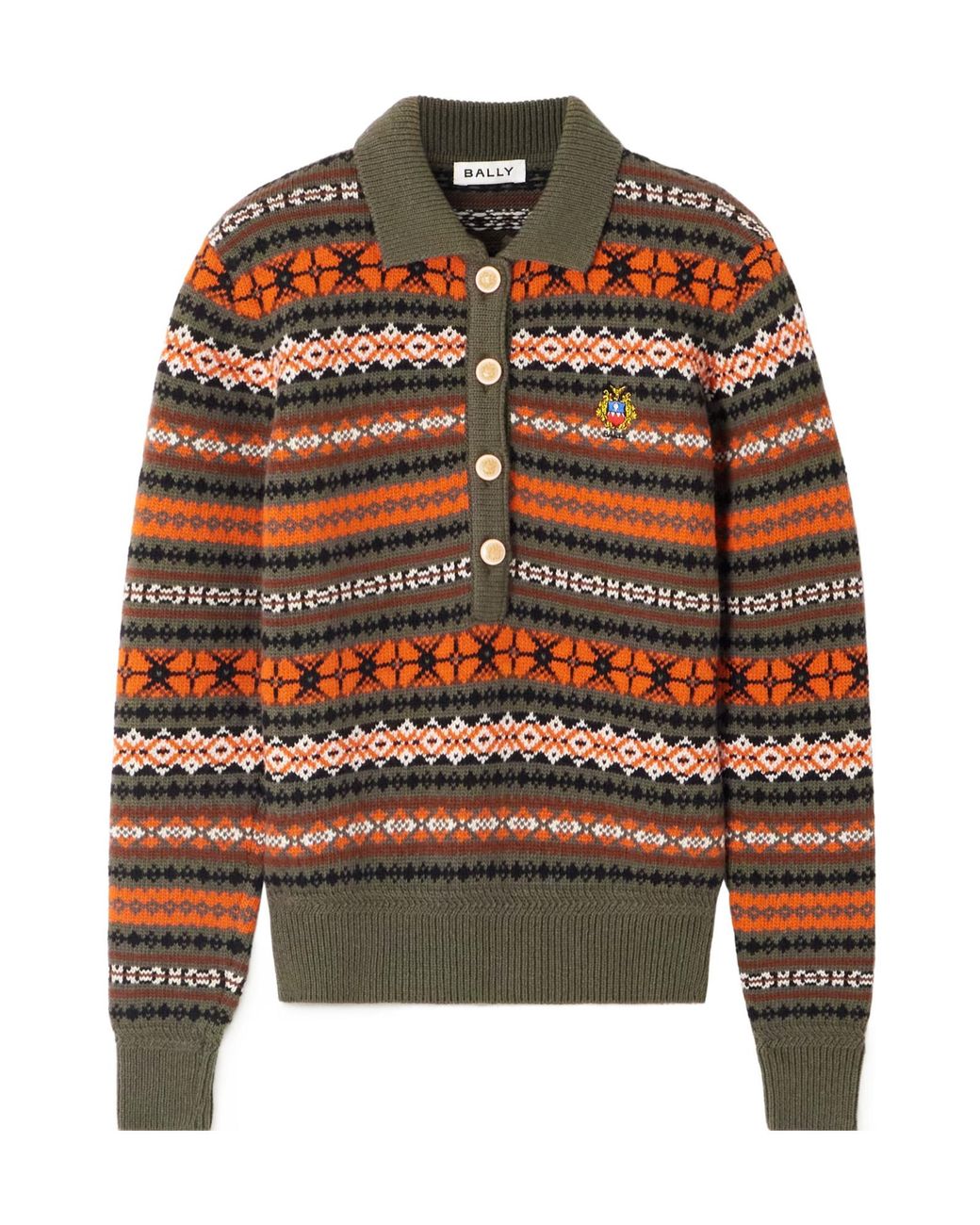 Bally Orange Jacquard Knit Wool Polo Shirt