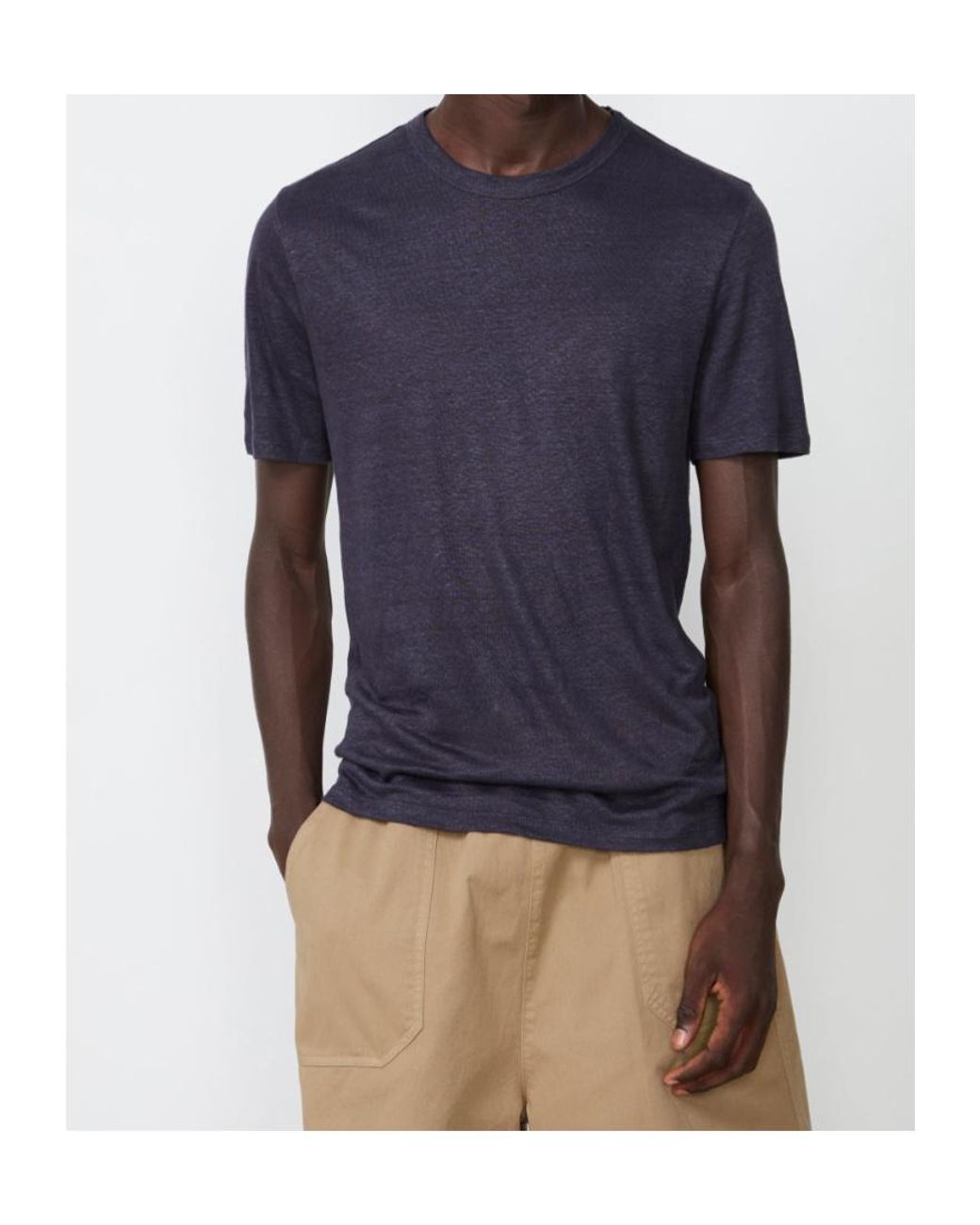 Officine Generale Blue Officine Générale Garment-Dyed Linen T-Shirt for men
