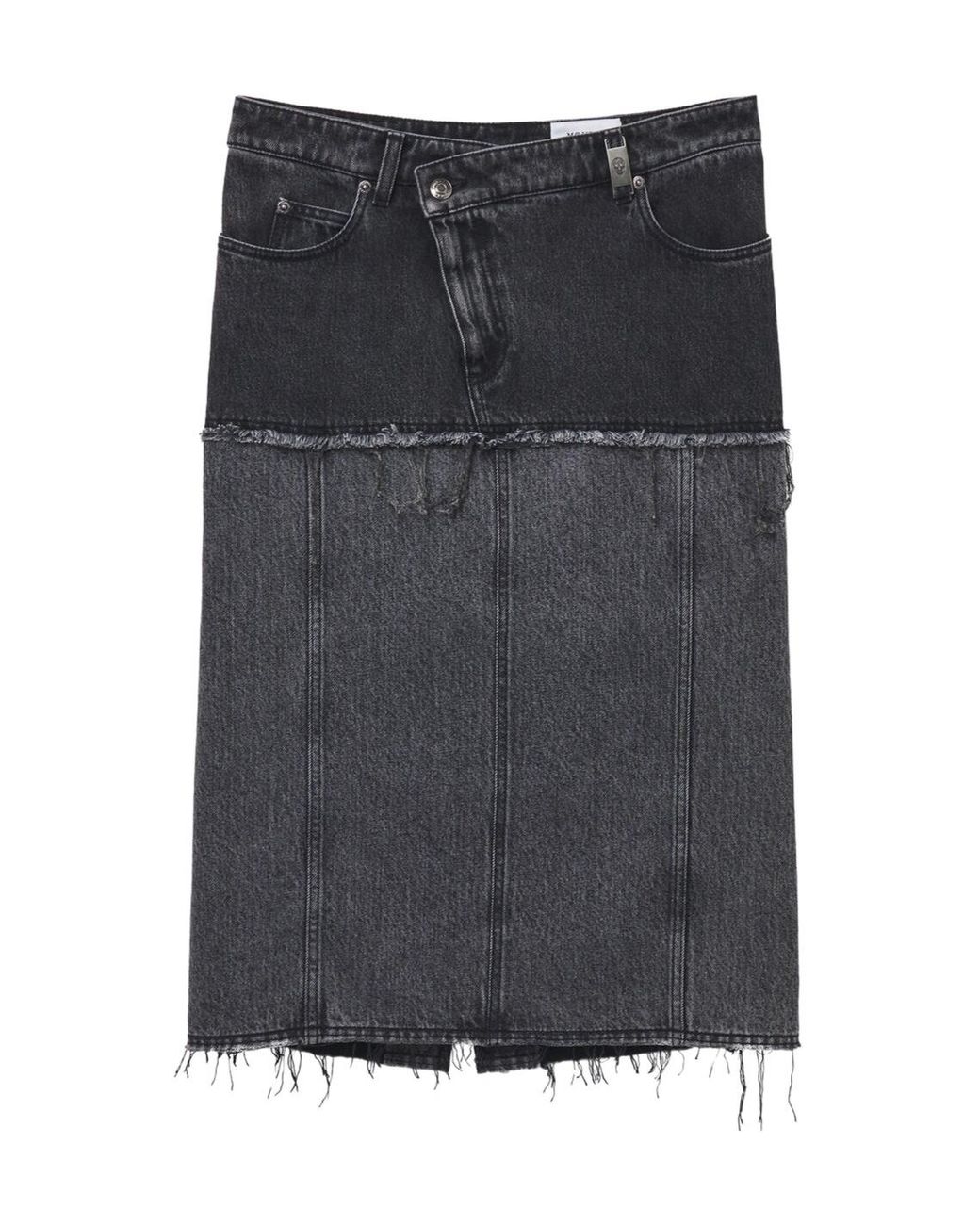 McQueen Black Two-Toned Raw Edge Denim Skirt