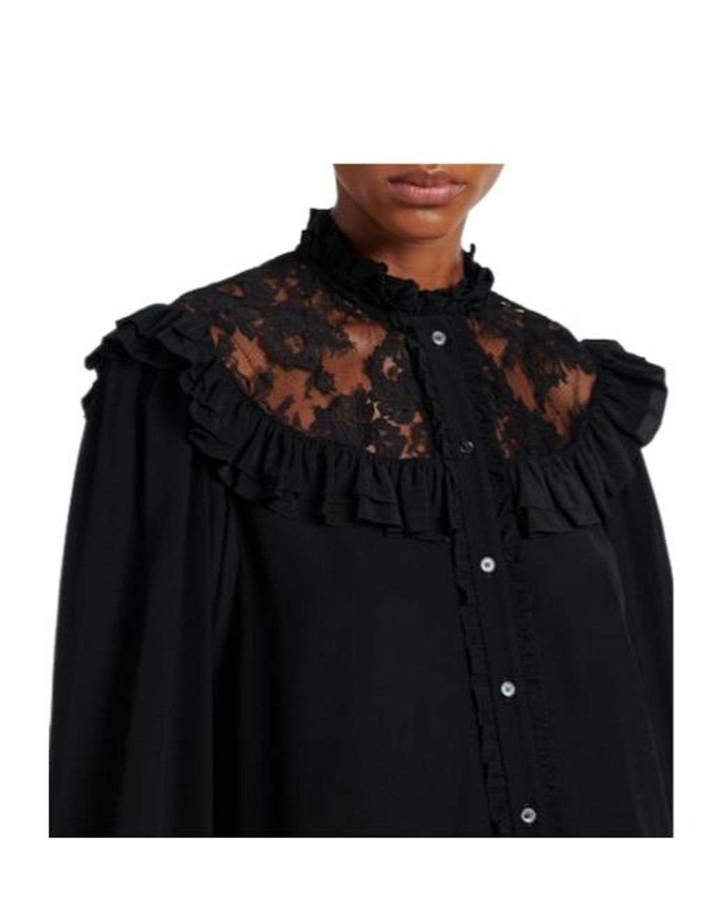 Chloé Black Lace-Trimmed Silk Blouse