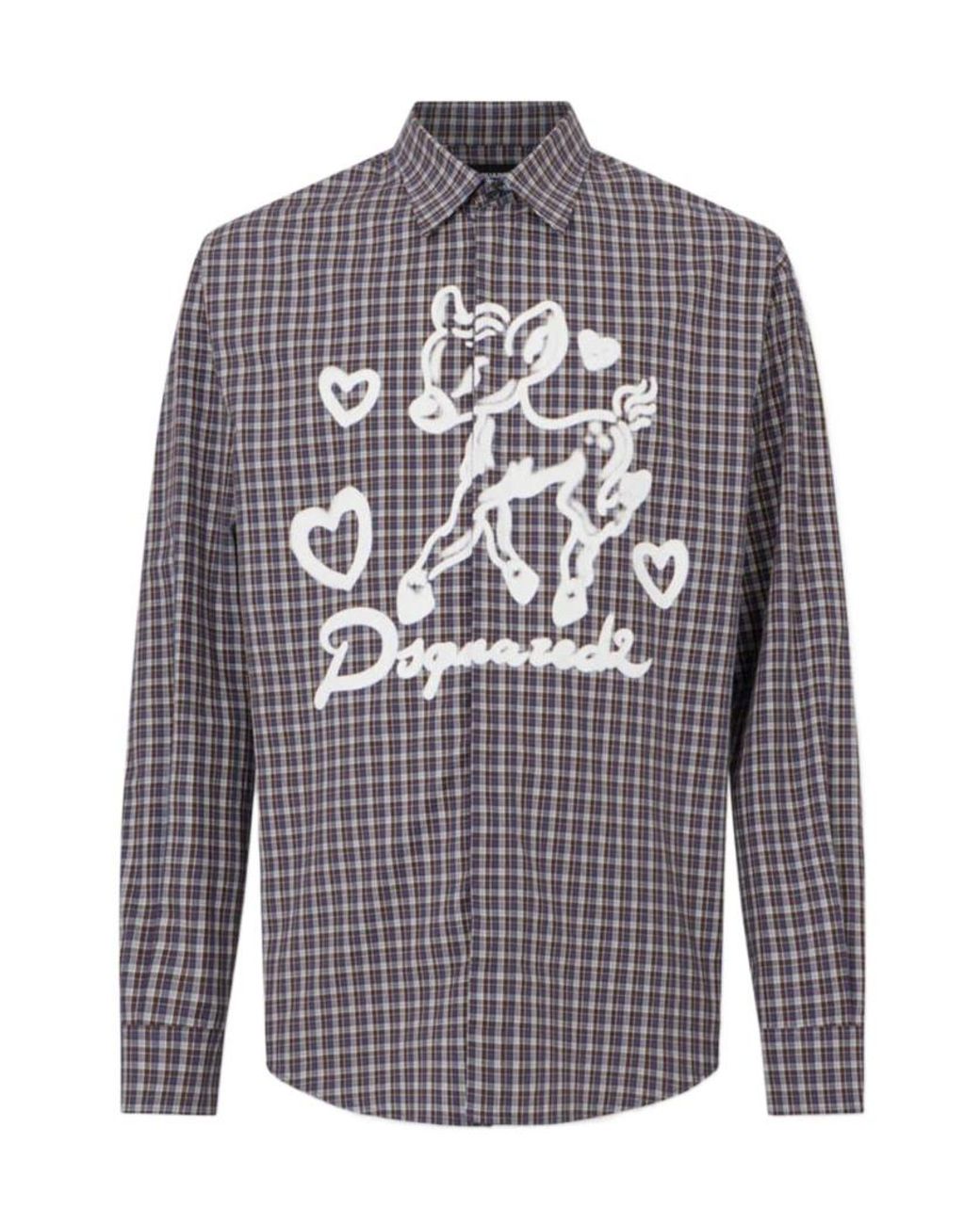 DSquared² Gray Checked Long-Sleeved Shirt for men