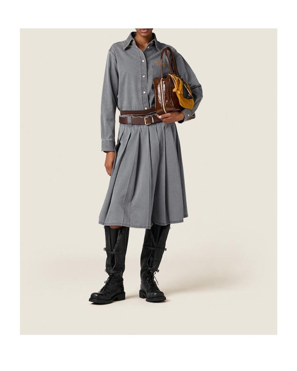 Miu Miu Gray Cropped Chambray Shirt