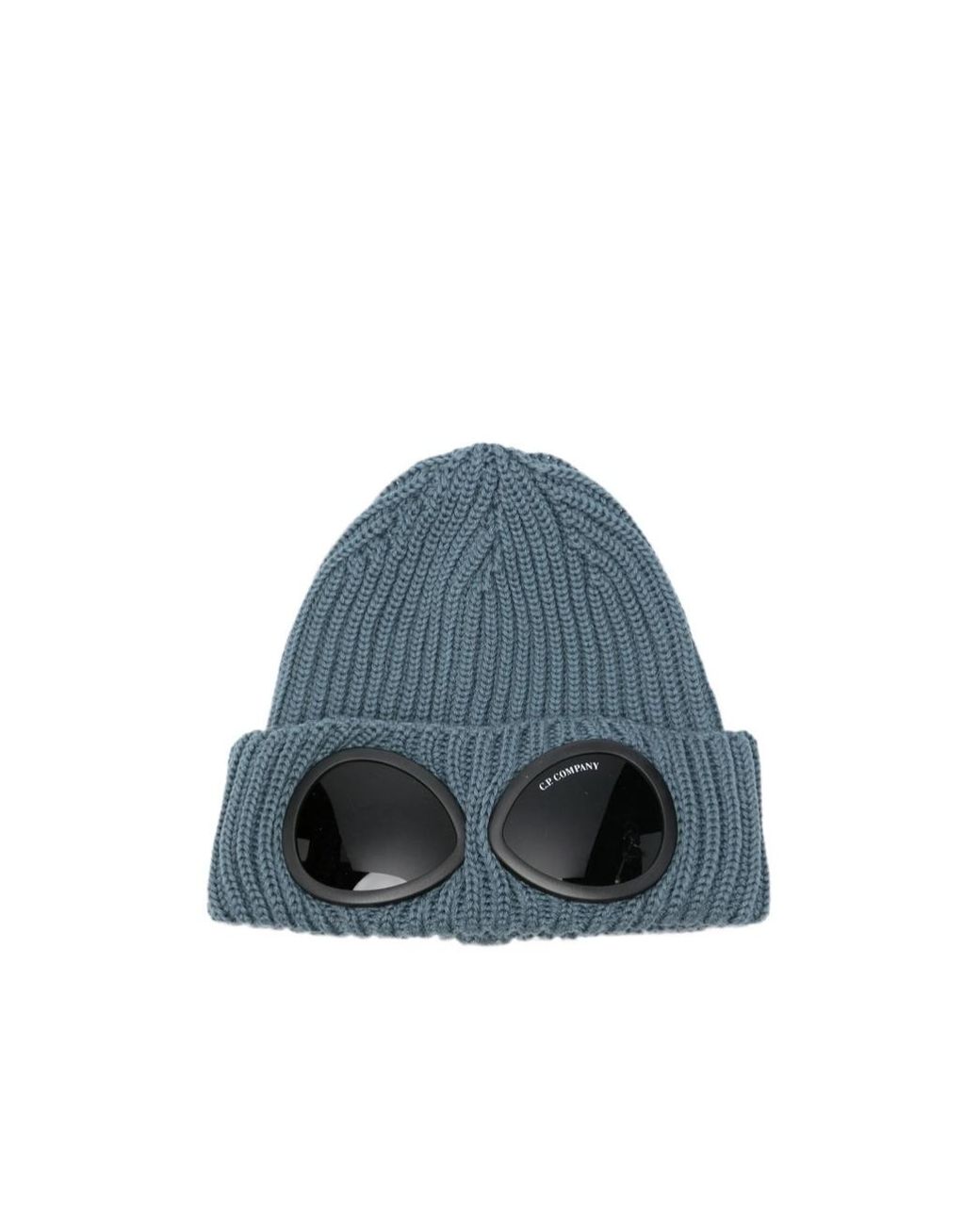 C P Company Blue Ribbed Knit Goggles Hat for men