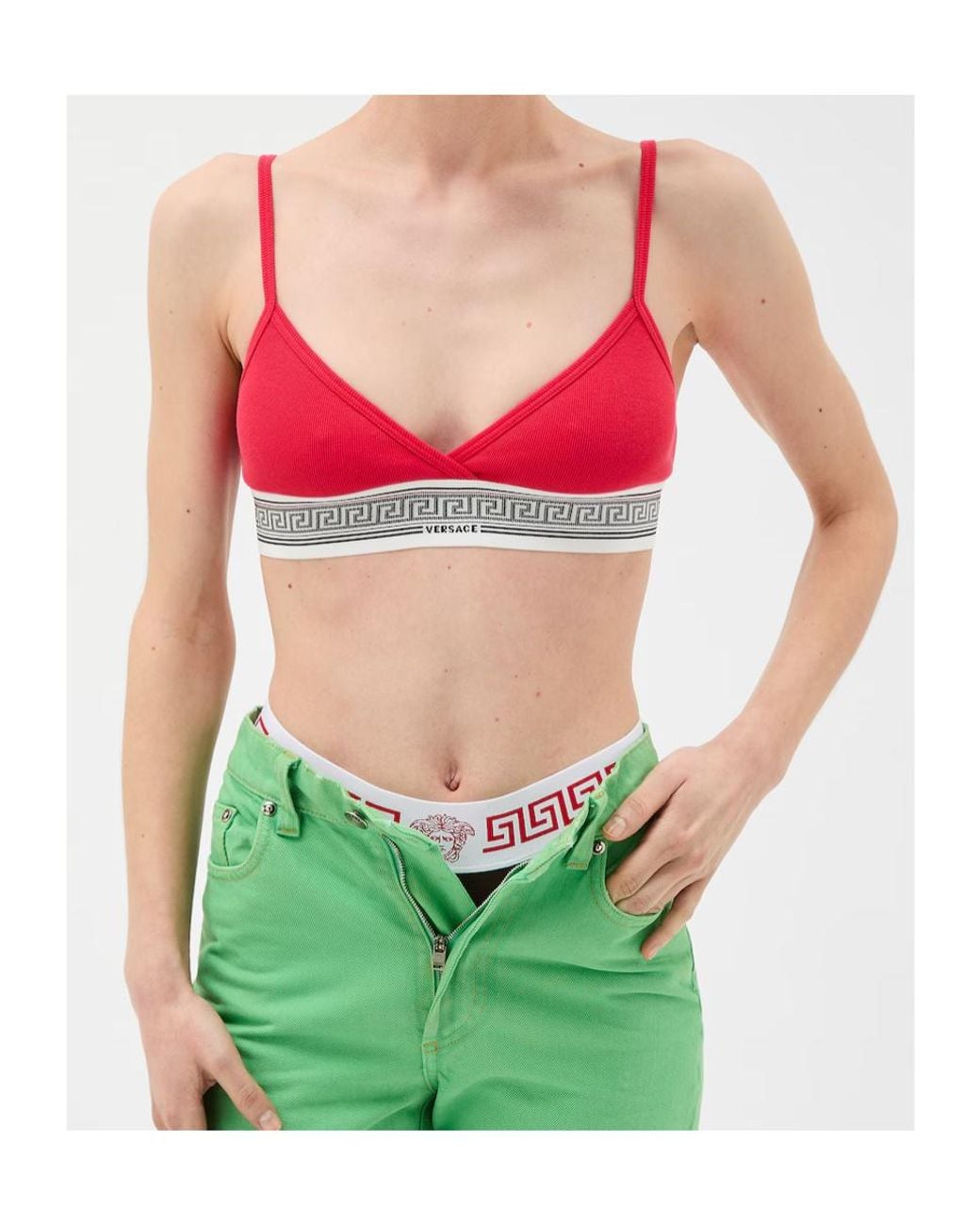 Versace Red Greca Logo Triangle Bra