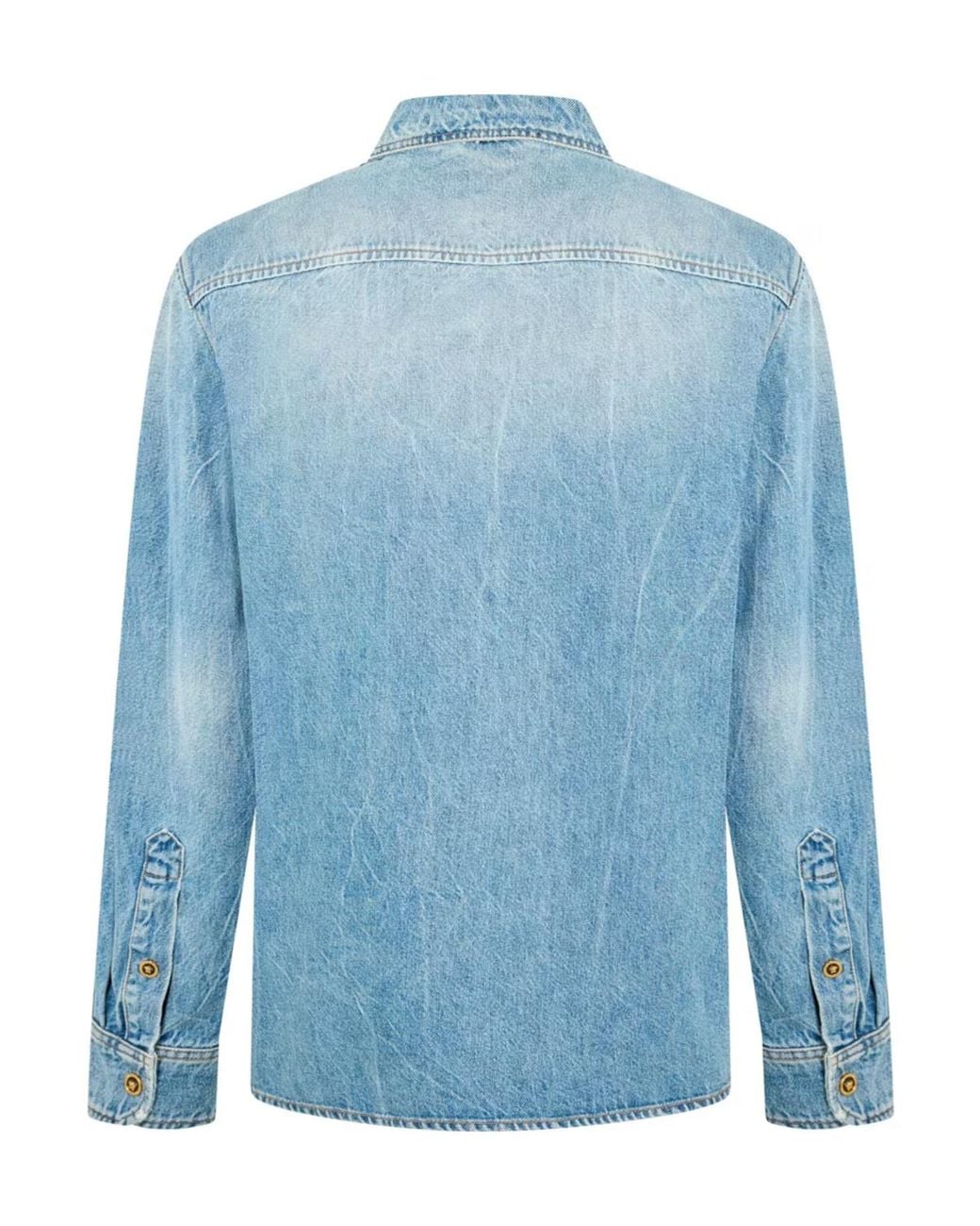 Versace Blue Stonewashed Long-Sleeve Denim Shirt for men