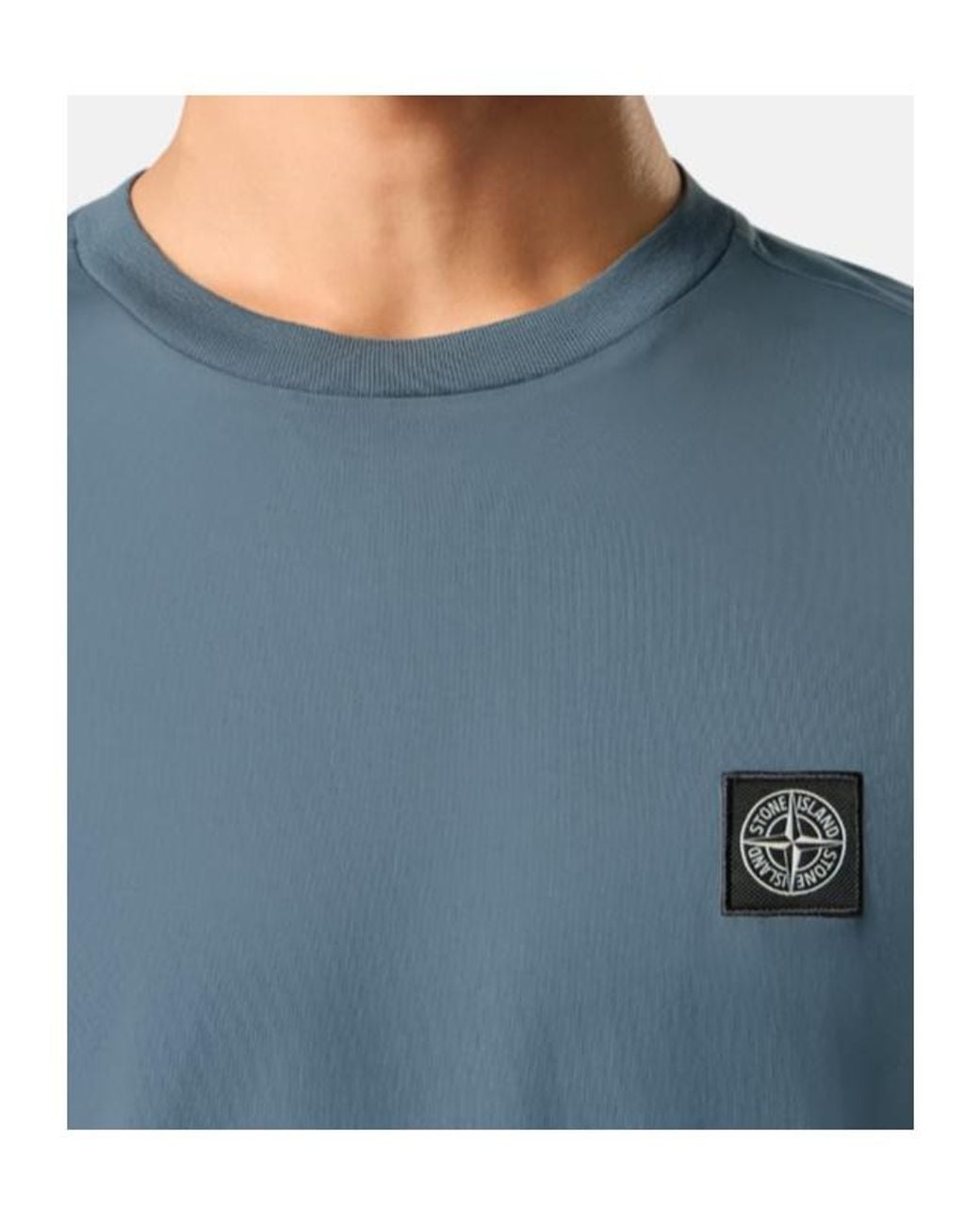 Stone Island Blue Logo-Patch Cotton T-Shirt for men