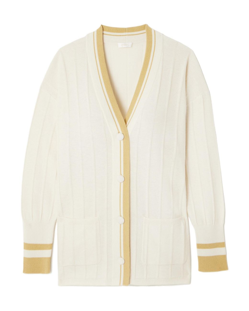 Eres White Striped Ribbed Wool And Cashmere-Blend Cardigan