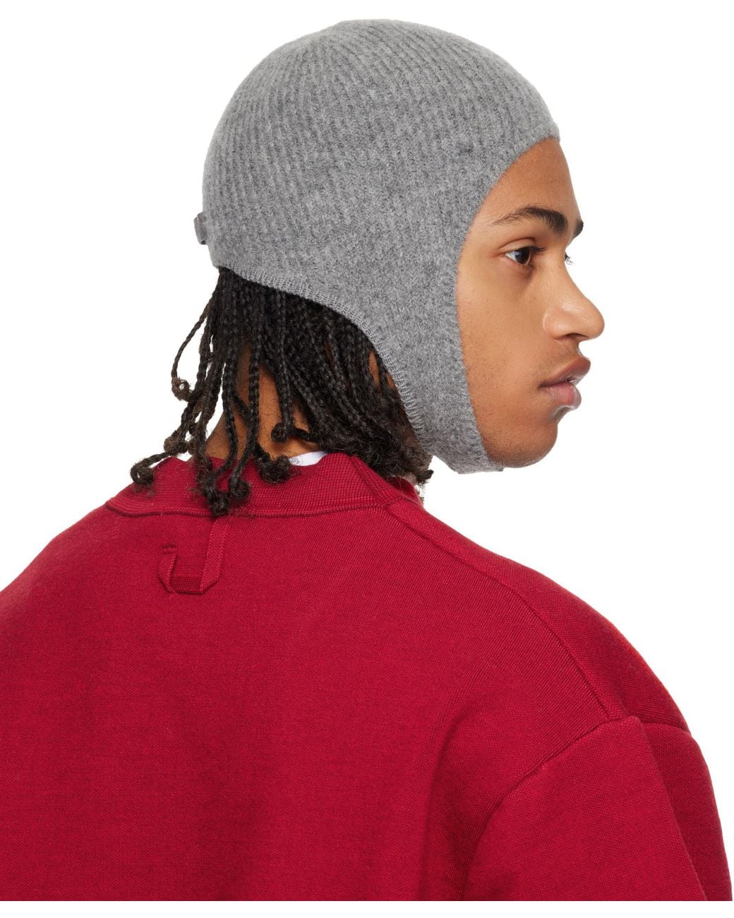Jacquemus Gray La Capuche Gros Grain Knitted Hat for men