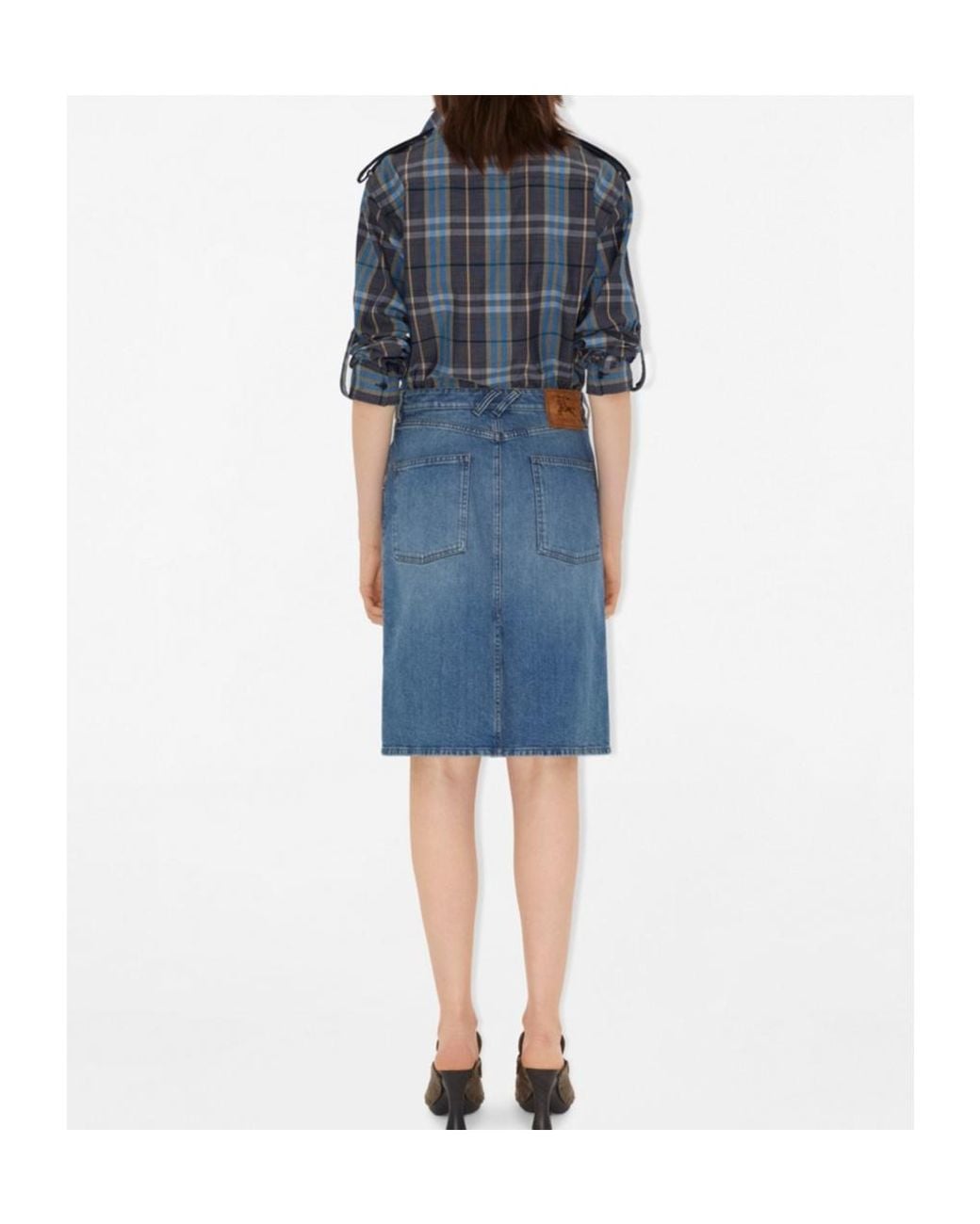 Burberry Blue Front-Slit Denim Skirt